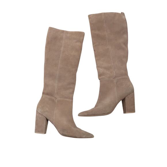 Steve Madden Raddle Taupe Tan Suede Leather Heeled Knee High Boots 10 - Picture 8 of 9